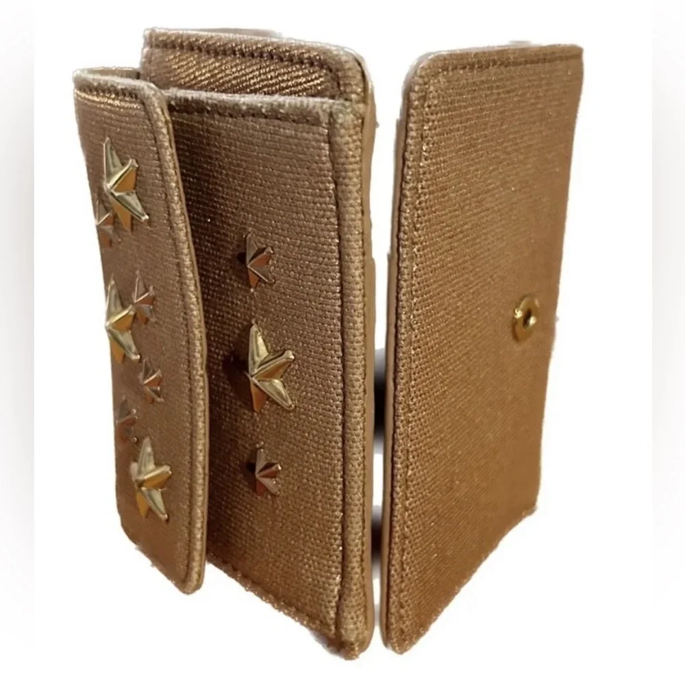 JIMMY CHOO NEMO STAR STUD METALLIC DENIM TRIFOLD WALLET RARE